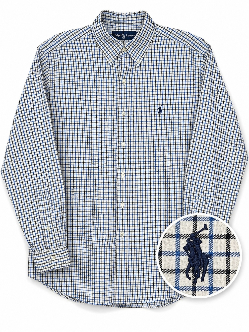 Polo Ralph Lauren Classic Fit Button Down Plaid Shirt Blue Black Men's M Soft